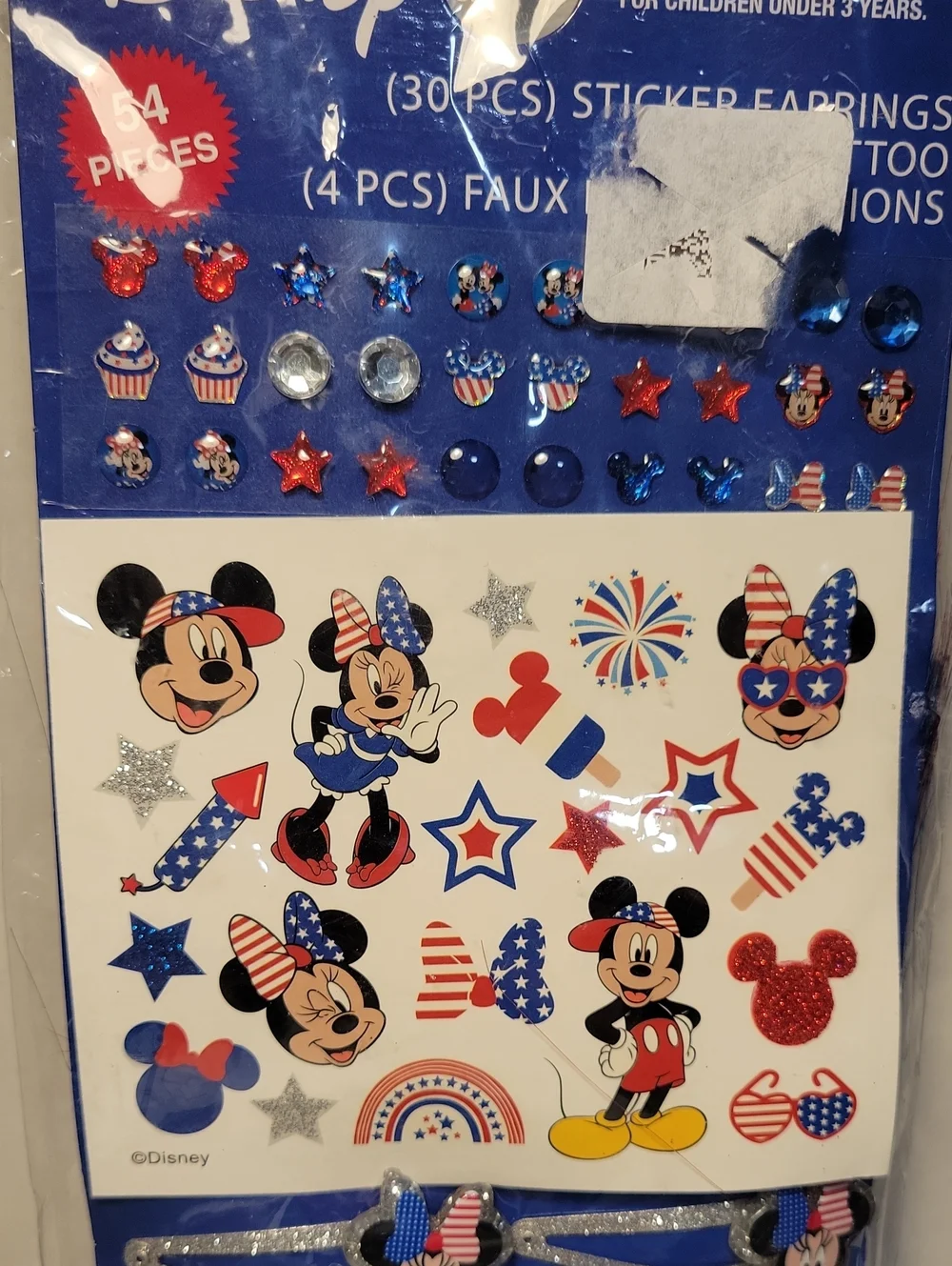 Disney Red, White & Blue Patriotic Hair, Tattoo, Sticker Earrin Accessories Pack